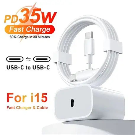 iPhone 15 Pro Max USB-C Fast Charger – 20W PD Wall Adapter with USB-C Charging Cable